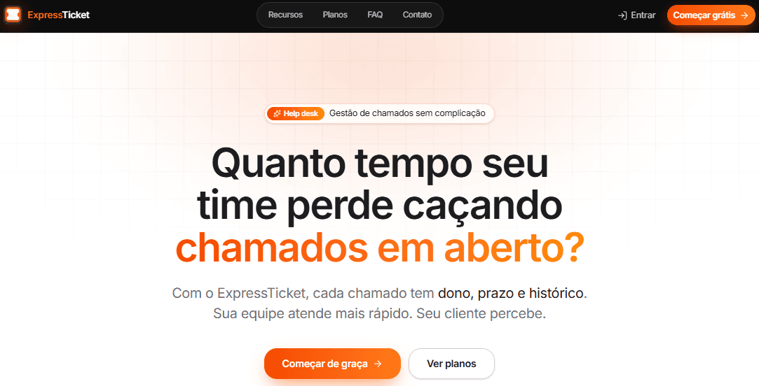 Landing page do ExpressTicket, help desk SaaS para gestão de chamados